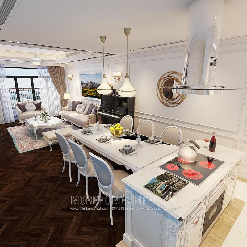 Thiết kế tủ bếp Hải Phòng tân cổ điển với ích thước nhỏ gọn phù hợp với mọi căn hộ chung cư diện tích nhỏ Tủ bếp gỗ, tủ bếp gỗ tự nhiên, tủ bếp tân cổ điển