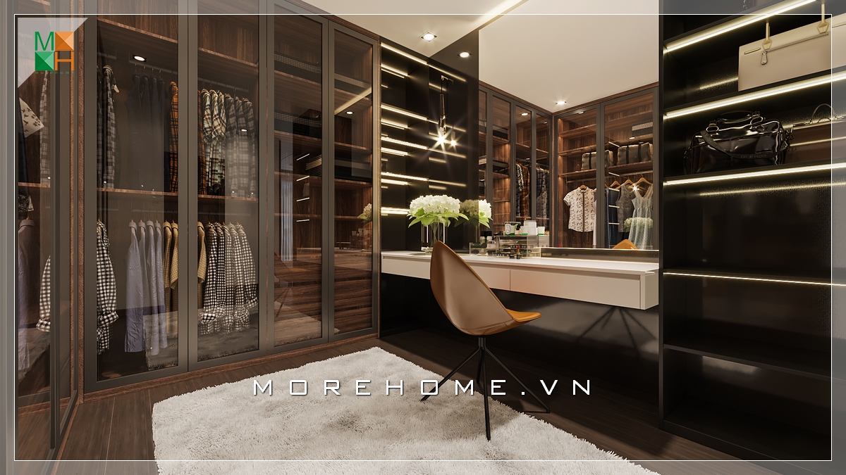 Thiết kế nội thất phòng thay đồ rất hiện đại và sang trọng phù hợp cho các nhà chung cư, nhà phố, biệt thự. Thiết kế nội thất chung cư