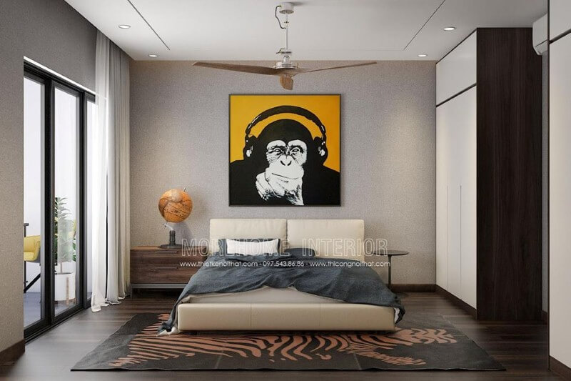 Sắp xếp nội thất phòng ngủ có quạt trần đẹp, độc đáo. Mẫu thiết kế nội thất chung cư đẹp