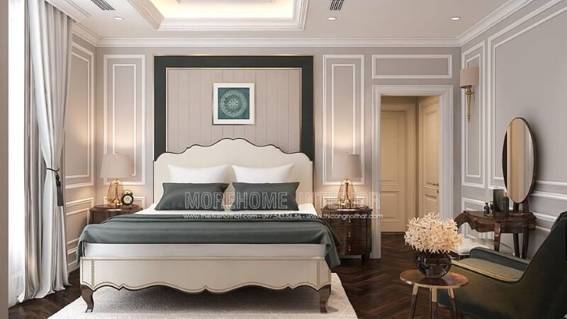 Sắp xếp nội thất phòng ngủ tân cổ điển sang trọng, quý phái. Thiết kế phòng ngủ biệt thự