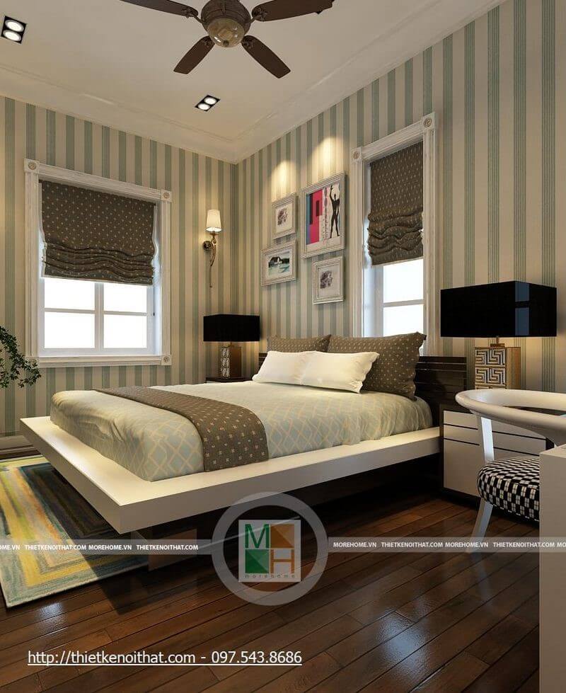 Thiết kế phòng ngủ cho bé với tông màu xanh trắng hiện đại, năng động Thiết kế phòng ngủ biệt thự